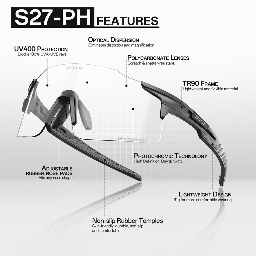 SCVCN Photochrome Radsportbrille Herren Sonnenbrille Outdoor Radfahren Rennrad Mountainbike Brille und Damen Freizeit Wandern Winddicht