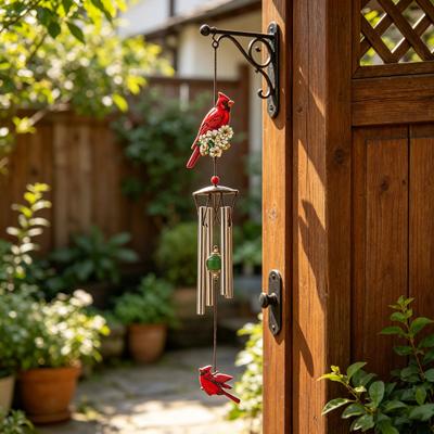 Bird Wind Chimes for Outside Stained Glass Bird Hanging Windchime with 4 Tubes for Balcony Garden Porch Backyard Decor