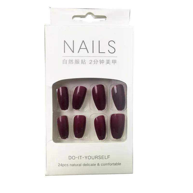24Pcs Fashionable Solid Color Short Nail Products Nails Stickers Self-adhesive Fake Fingernail Reusable Women Sexy Hand Products