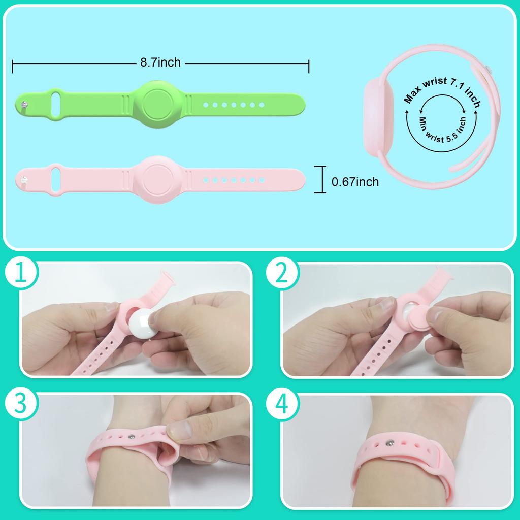 SUIHUOJI Airtag Bracelet for Kids Waterproof Silicone Wristband Full Case Cover for Apple Airtag