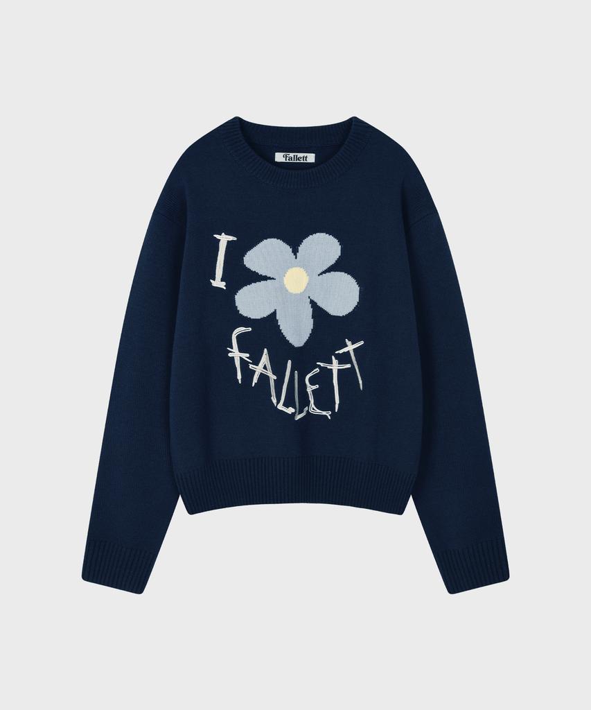 FALLETT Drawing Flower Knit Navy