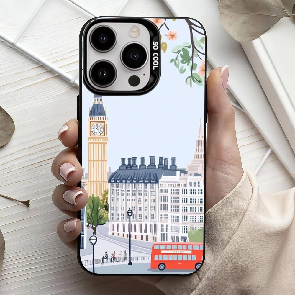 L-London Bus England Big B-Ben Phone Case For iPhone17,16,15,14,13,12,11 Plus,Pro Max Candy Silver Plated Inside Cover