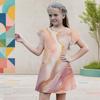 Girls Round Neck Flutter Sleeve A Line Flared Dress Blue Black Gold Printed