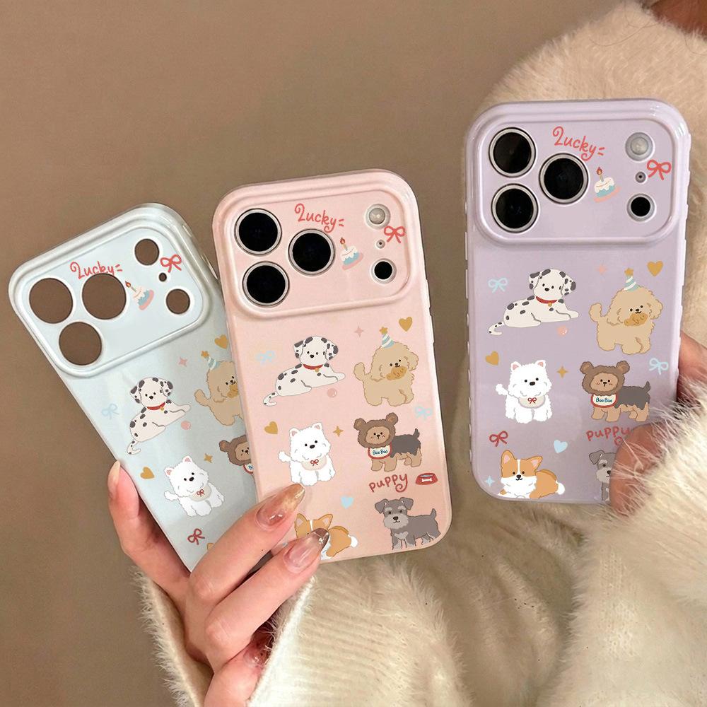 Oil Painting Cute Puppy Is Suitable for Apple 17promax Mobile Phone Case 16pro Korean 15/14 High Value 13 Bright Surface