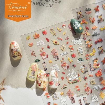 Tomoni Geprägte Herbst Nagelsticker - Rotes Ahornblatt Retro DIY Nagelkunst Mix