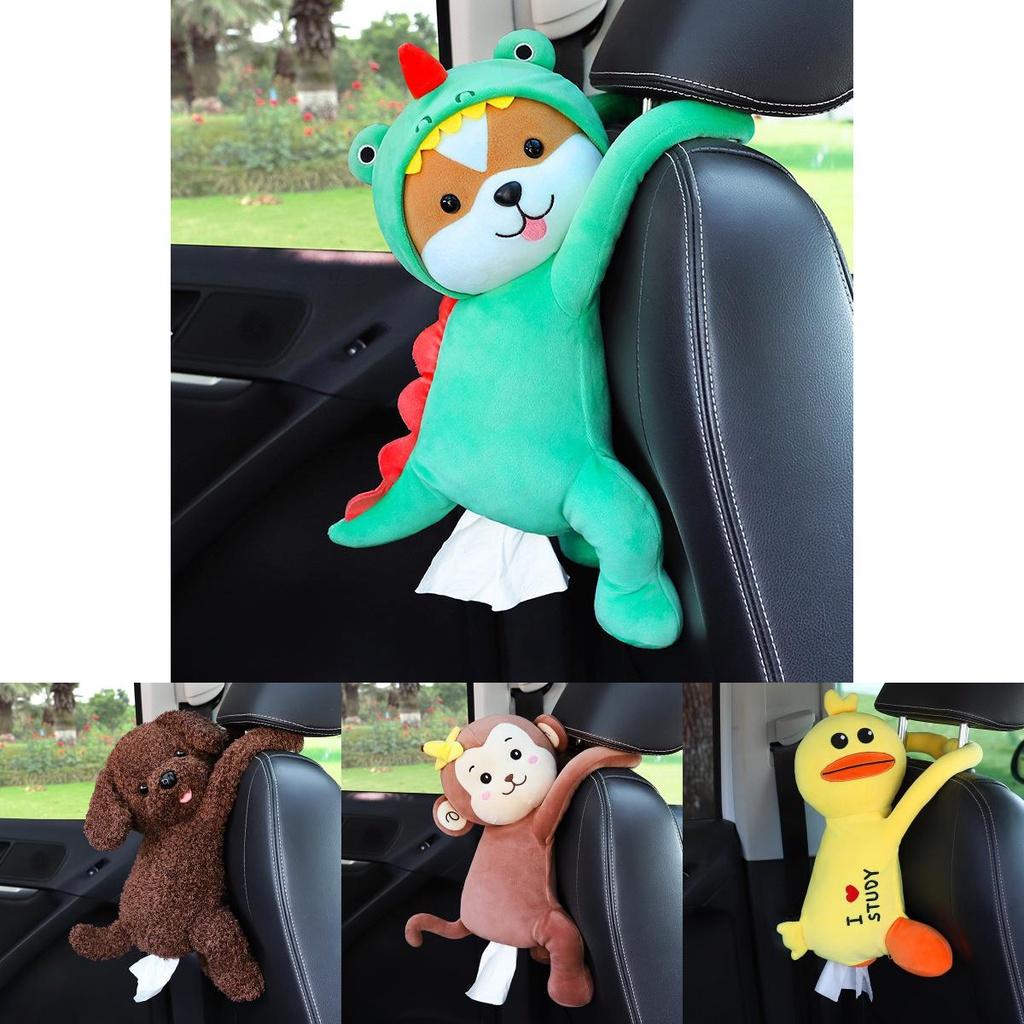 Cartoon Animal Car Tissue Box Plush Material Backseat Hanging Cute Design
