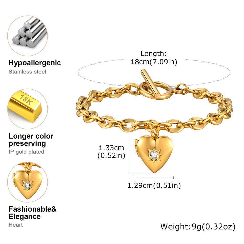 White Zircon Heart Shape Box Bracelet for Women Stainless Steel Gold Color Lip Chain OT Buckle Love Pendant Bracelets Jewelry