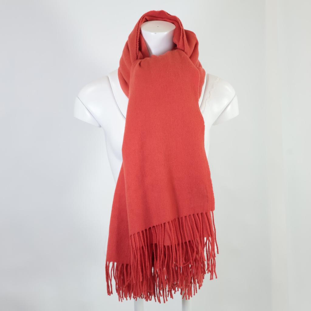 HERMES cashmere/wool fringe Scarf OrangeUsed