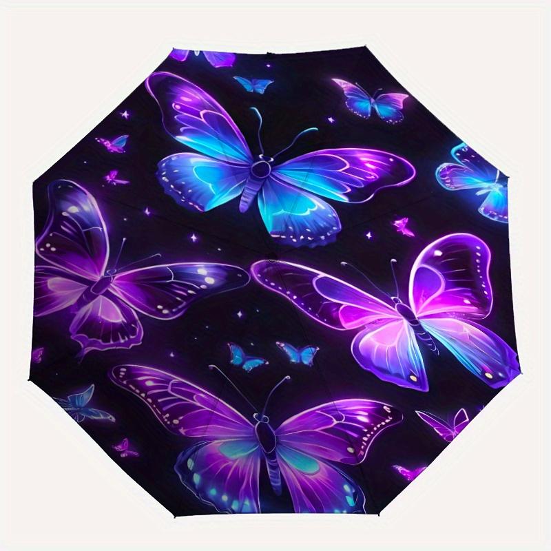 

A Purple Butterflies Glowing Fantasy Art Digital Illustration Vibrant Colors, Theme Print Umbrella, Featuring Automatic Foldin (as the picture,Iron&8K)