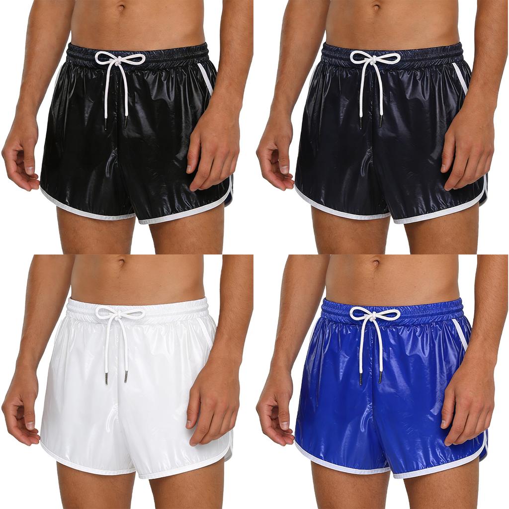 Herren Badehose Color Block Wasserdichtes Design Elastischer Bund Kordelzug Nähte Taschen Trainingsshorts
