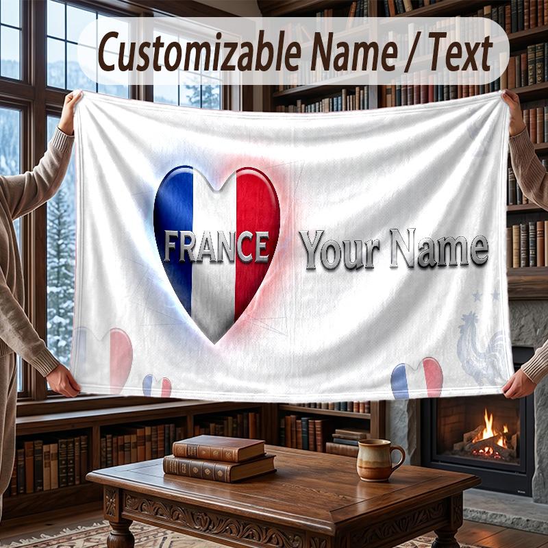 Custom Name Flannel Throw Blanket France National Football Team Pattern Warm Home Decoration