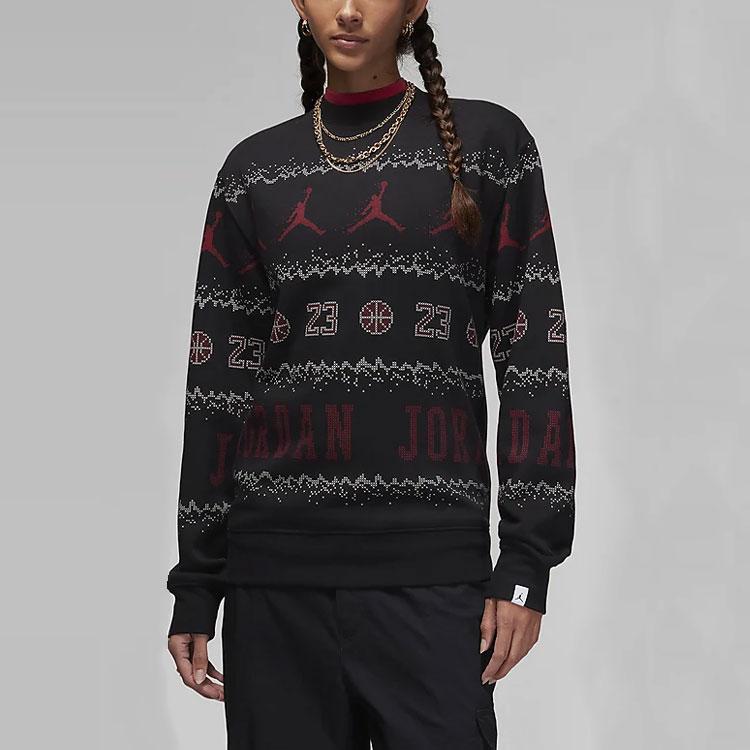 Jordan Essentials Holiday Logo Print Fleece-Lined Casual Long Sleeve Sweatshirt Men Tops Black FD7464-010