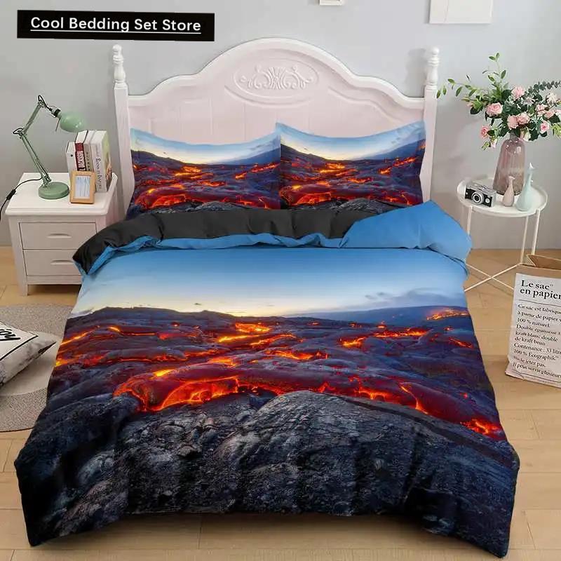 Comforter Volcano King Queen Eruption Lava Bedding Set For Kids Teens Adults Natural Disaster Molten Polyester