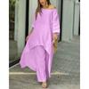 Cotton Linen Casual Woman Set With Irregular Long Sleeve Hoodie And Wide Leg Pants For Spring Fashion Comfort