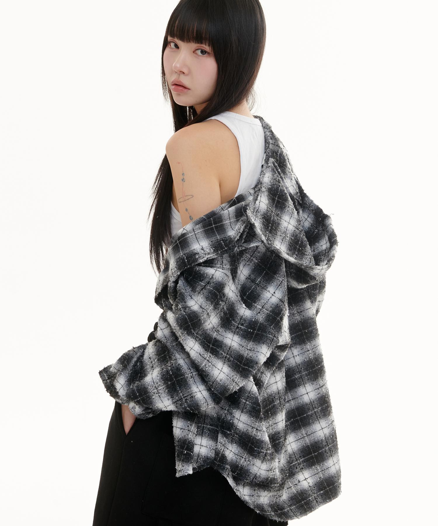 Row Lab Tweed Check Hoodie - Black M
