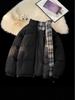 Unisex Black Plaid Patchwork Cotton Jacket – Warm Stand Collar Winter Outerwear