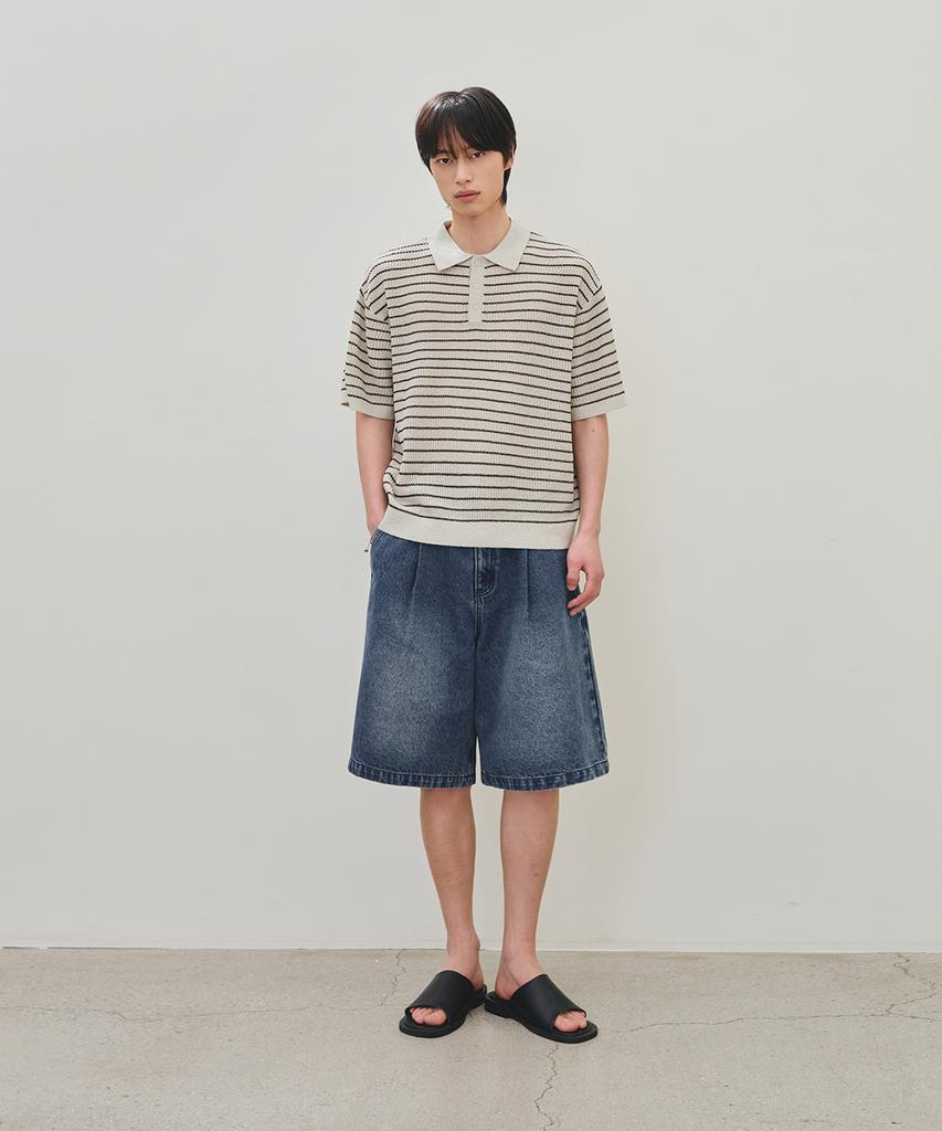 ROTEMBER Washed Bermuda Denim Pants [Mid Blue]