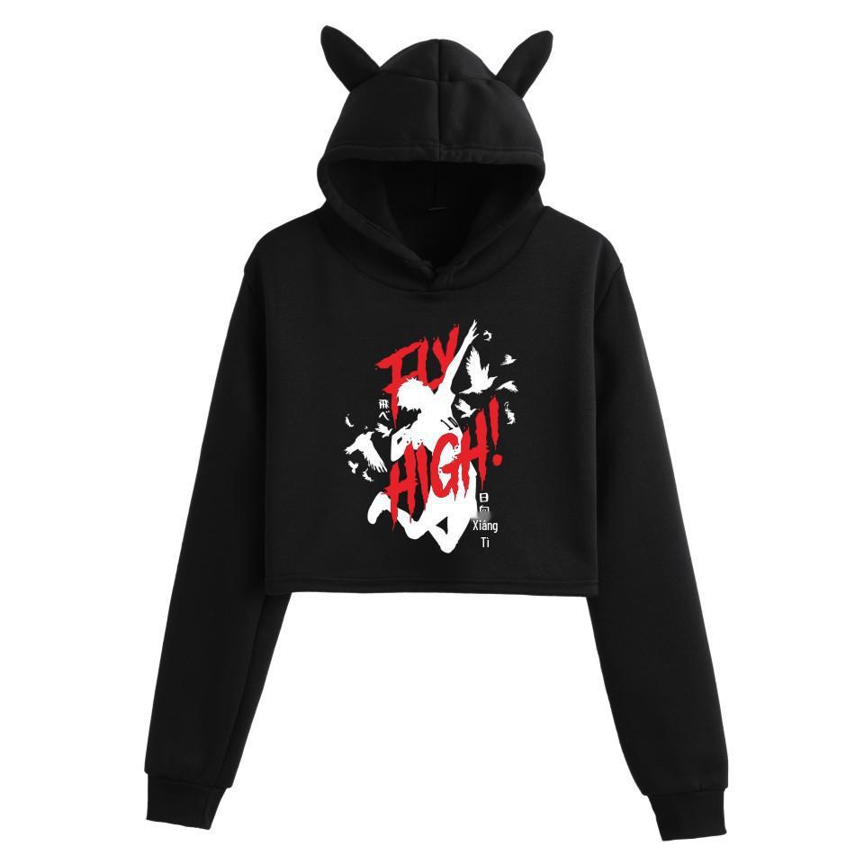 Haikyuu Anime Cat Ears Cropped Hoodie - Women's Autumn/Winter Fashion Sweatshirt