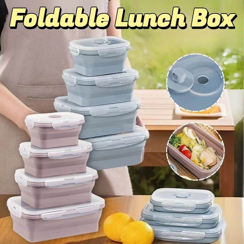 4pcs Large Capacity Silicone Lunch Box Rectangular Fresh Keeping Box Foldable Lunch Box  Picnic
