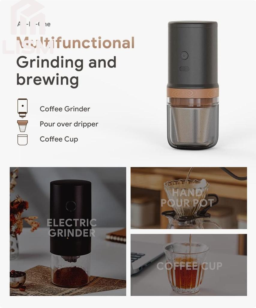 Portable Electric Coffee Grinder Coffee Maker Stainless Steel Whole Bean for Outdoor Drip Coffee Reusable Espresso Capsule