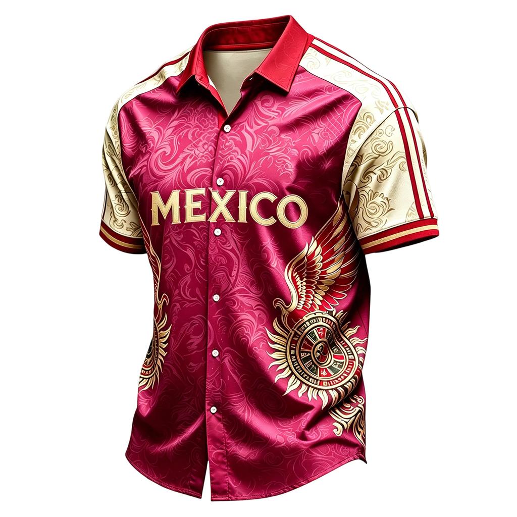 Men's Casual Short Sleeve Shirt Lightweight Breathable with Mexico Letter Graphic Print for Summer