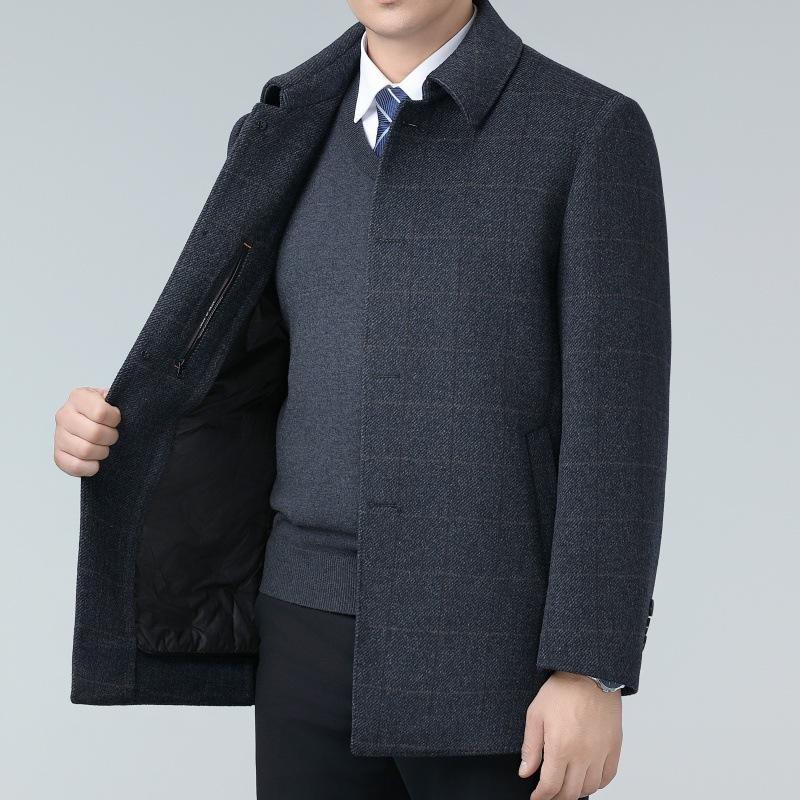 Men's Double-sided Woolen Cashmere Coat Middle-aged Lapel Thickened Woolen Woolen Warm Coat Winter White Duck Down Top
