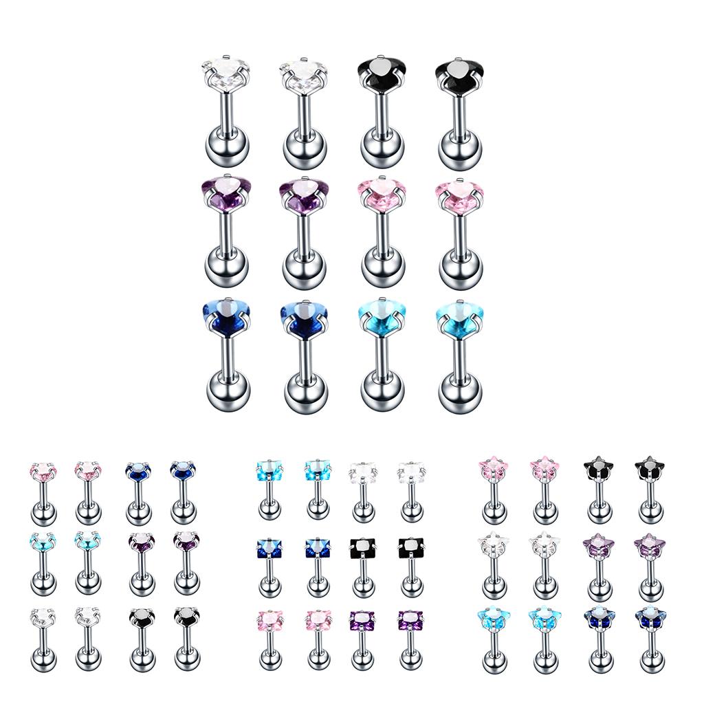 12 Pieces 16G Stainless Steel Cubic Zirconia Earrings for Women Stud Body Jewelry Set