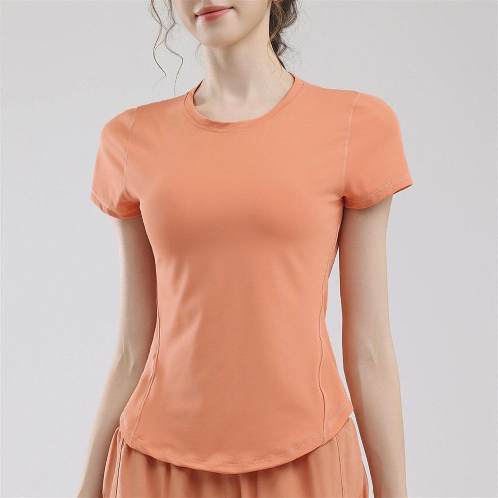 

Дышащая сетчатая одежда для йоги для женщин на лето, тонкий стиль, быстросохнущая, с круглым вырезом, фитнес, однотонная, для повседневного бега, спортивная, с коротким рукавом M оранжевый