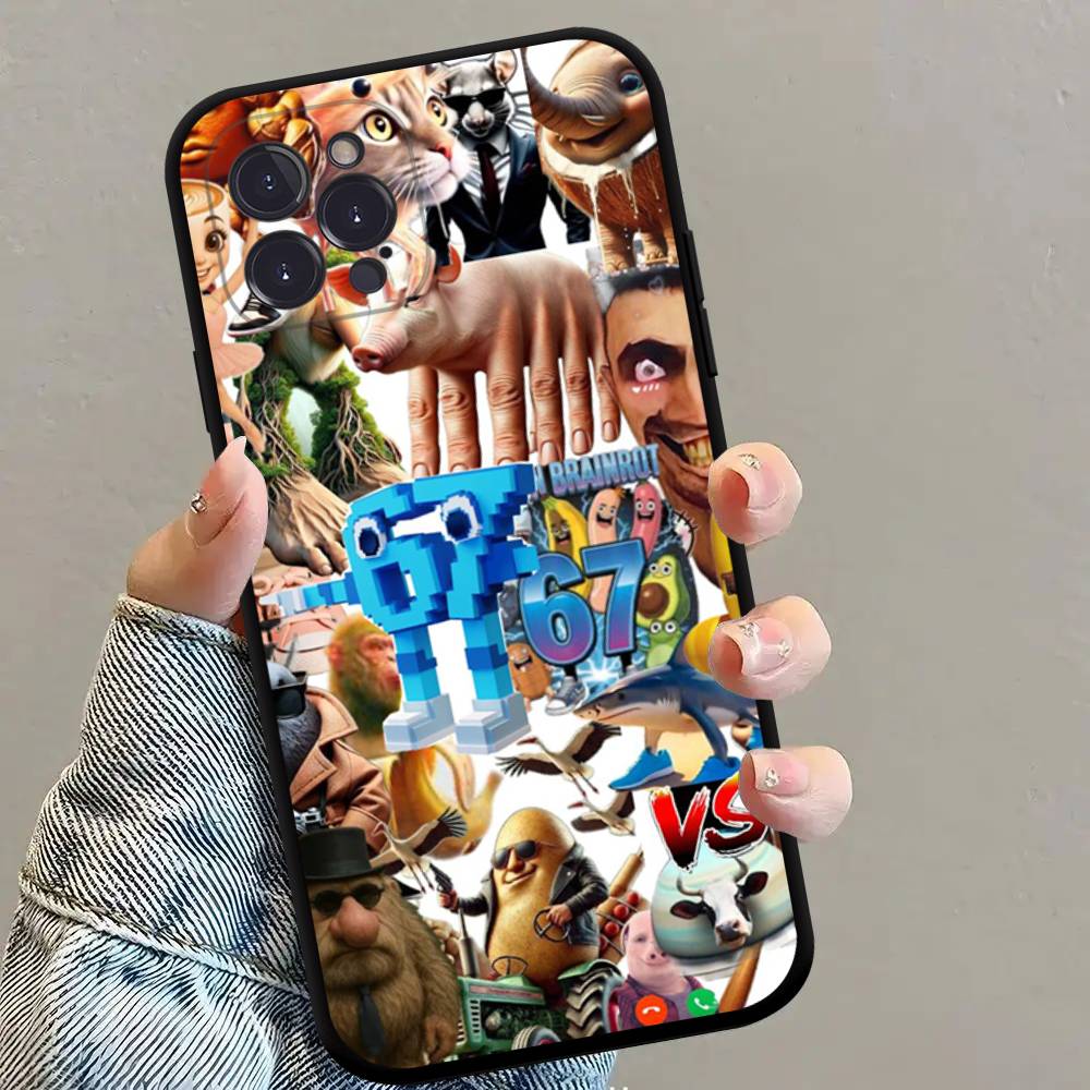 Italian Brainrot Animals Anime Black Soft Silicone Phone Case For Iphone17 Air 16 15 14 13 12 11 Mini Pro Max Plus