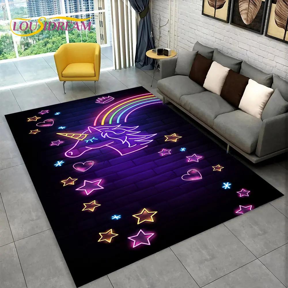 Tapis de sol antidérapant en forme de licorne 3D pour salon, chambre d'enfant, canapé, paillasson