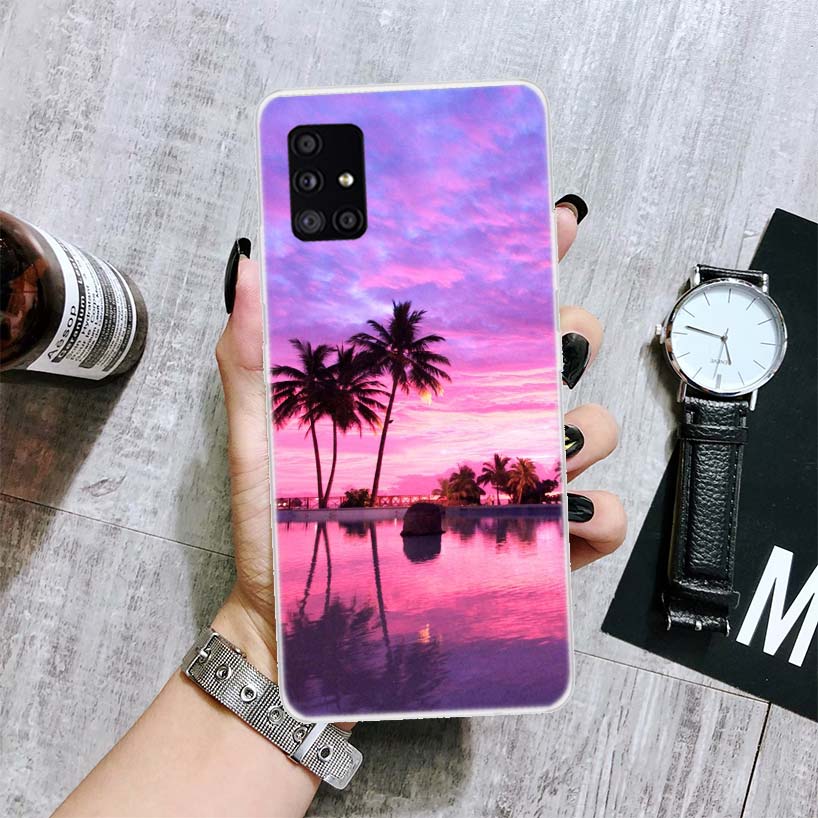 Palm Leaves Sunset Summer Scenery Phone Case For Samsung Galaxy A12 A22 A32 A42 A52 A72 A51 A71 5G A41 A31 A21 A02S M12 M21 M31