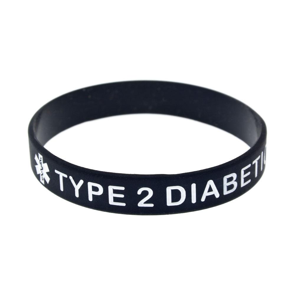 1PC Medical Alert TYPE 2 DIABETIC Silicone Bracelet Type 2 Warning Medical Sports Wrist Strap