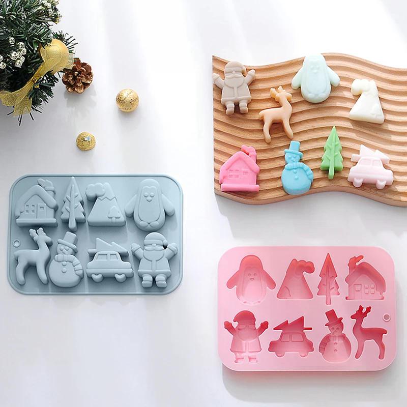 Christmas Silicone Baking Mold, Holiday Silicone Mold Soap Candy Mold For Chocolate Jello Snowman Santa Baking Mold