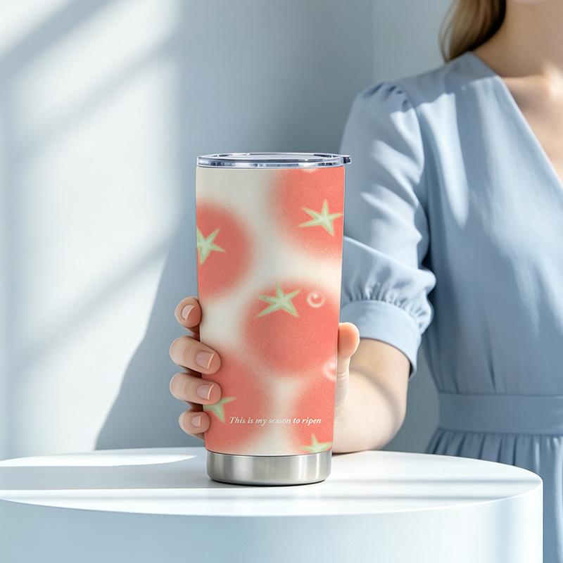 Car Tumbler 591ml(1 Random Straw Included)Tomato MotifCommuter Cup Large Iced Cup Vacuum Insulated Cup 591ml Car Tumbler