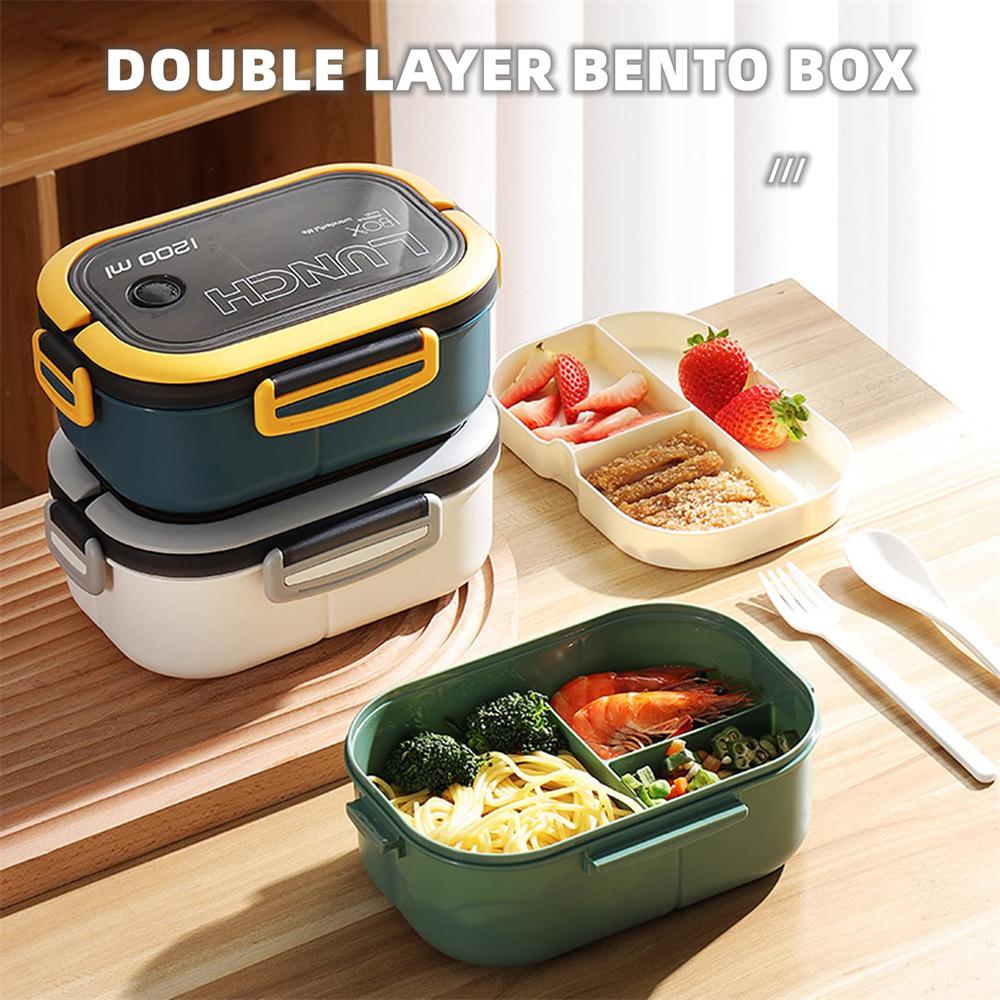 1200ml Lunch Box Bouble-layer Bento Lunch Box With Spoon Fork Portable Kid Bento Box with Compartments For Office Camping School