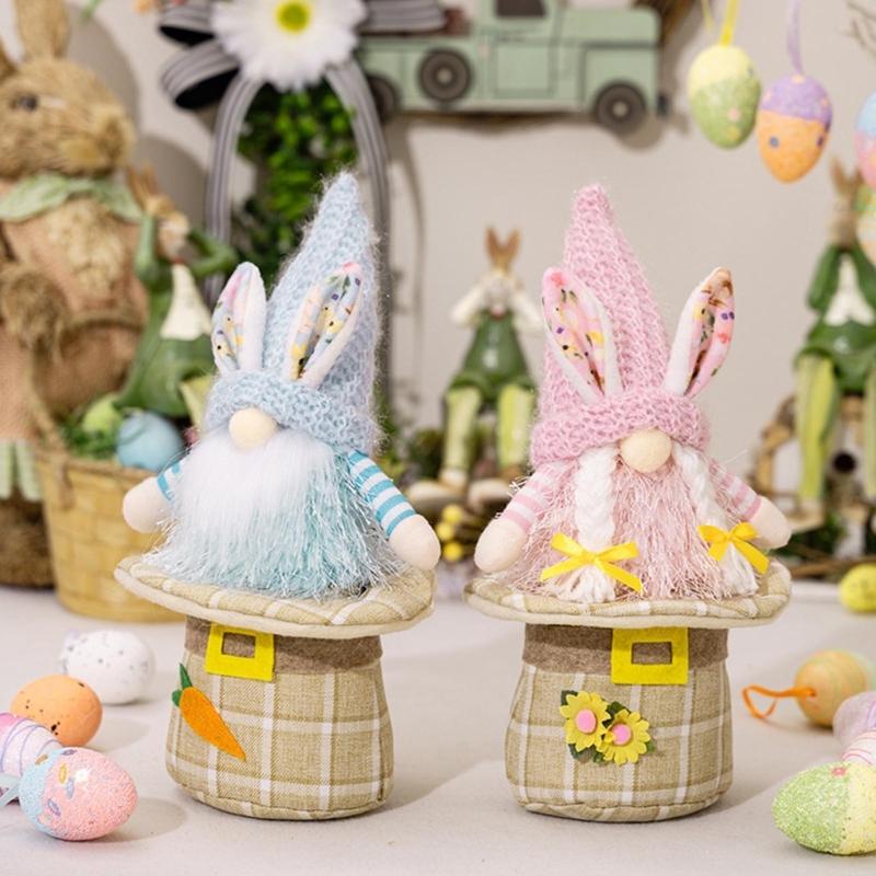 1pair Colorful Easter Rabbit Gnomes Figurine Unique Style for Festive Celebrations Spring Celebrations Home Indoor Decor