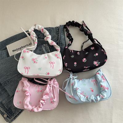 Lässige Tasche Damen neue süße kleine Blumen-Umhängetasche Koreanische Version Unterarmtasche Retro-Textur Handtasche