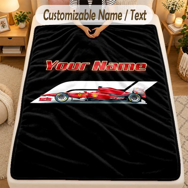 Flannel BlanketF1 Custom Name Text Personalized Soft Warm Throw Blanket Home Decor Gift