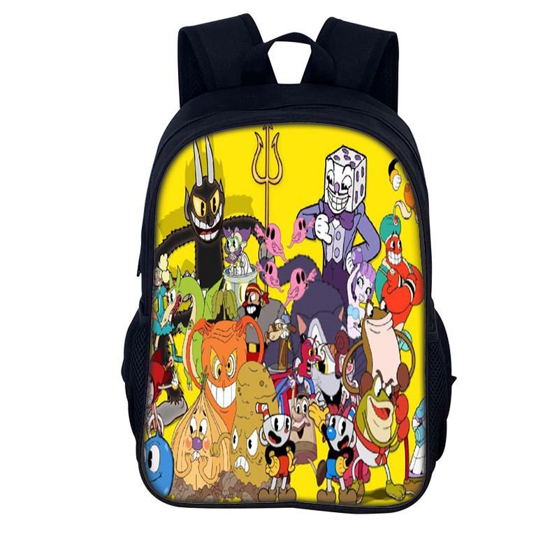 Cuphead Cartoon Backpack For Kids With Nylon Material And Spacious Design For School And Travel