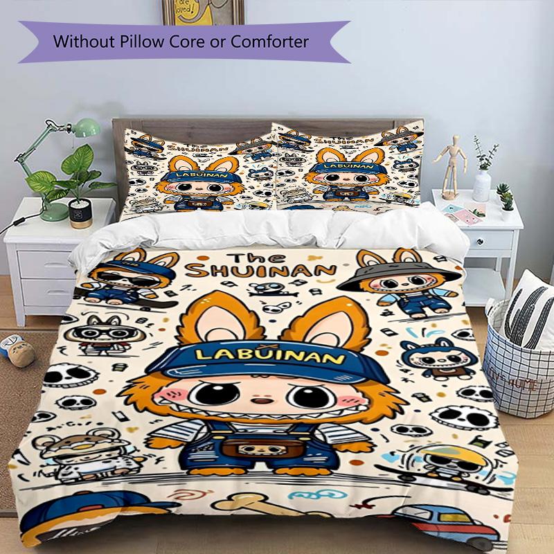 3pcs Duvet Cover Set (1*Duvet Cover + 2*Pillowcase, Without Core), Labubu Print Bedding Set, Bedroom Decor, All‑Season, Birthday Gift