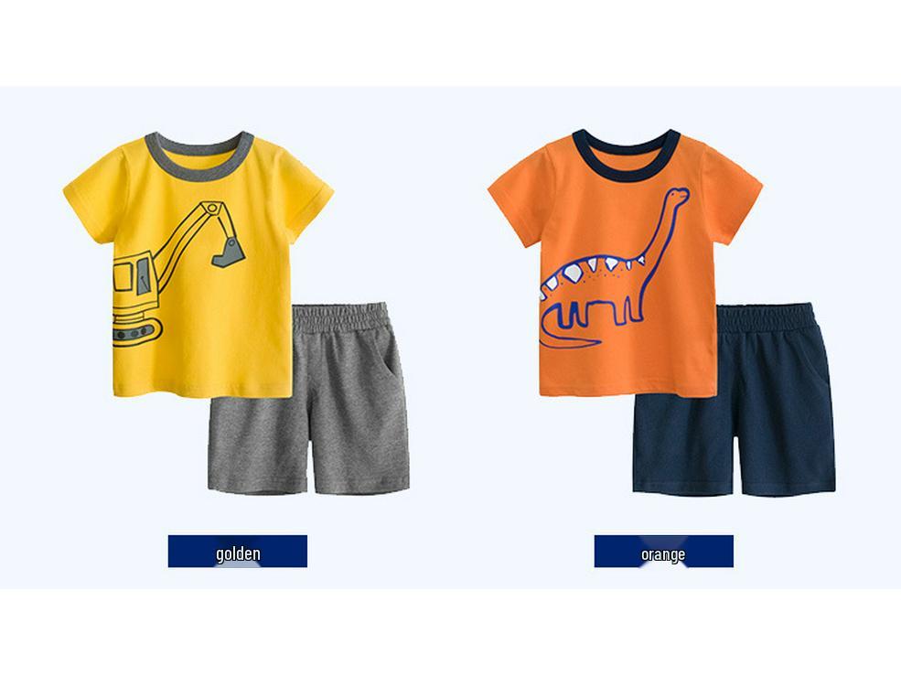 27kids Summer Boys' Two-Piece Set: Short-Sleeve T-Shirt & Mid-Length Shorts