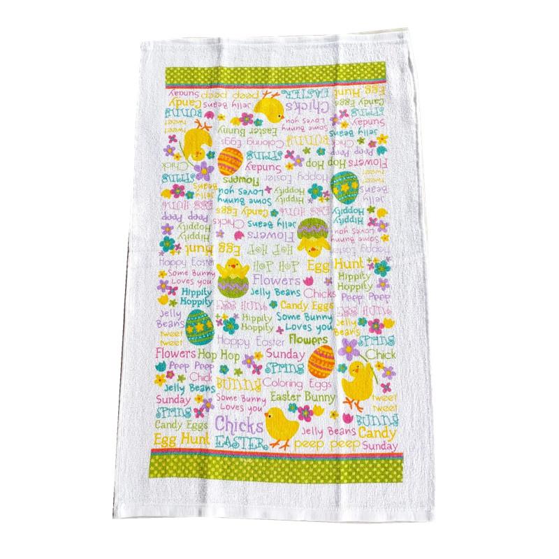 1Pc 38x63cm Easter Day Rabbit Egg Printed Cotton Tea Towel Kitchen Dishcloth Water Absorption Cleaning Cloth Holiday Gift