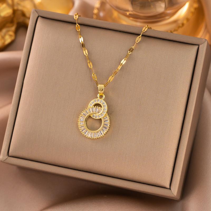 Exquisite Micro-Inlaid Full Diamond Real Gold Titanium Steel Necklace - Women's Luxury Clavicle Chain