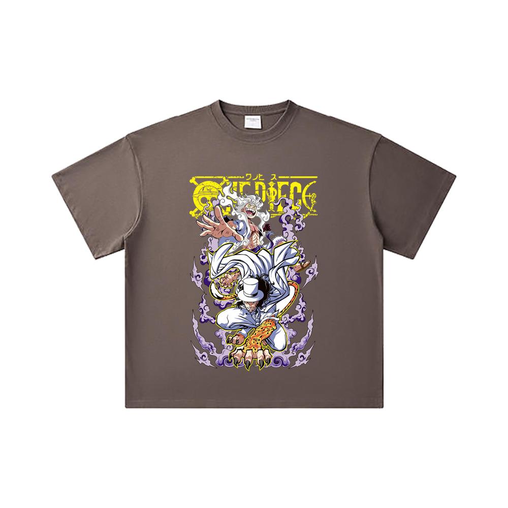 260 GSM Double Yarn 32 Count 100% Cotton One Piece V64 Luffy Lucci Print Unisex Heavy Cotton T Shirt