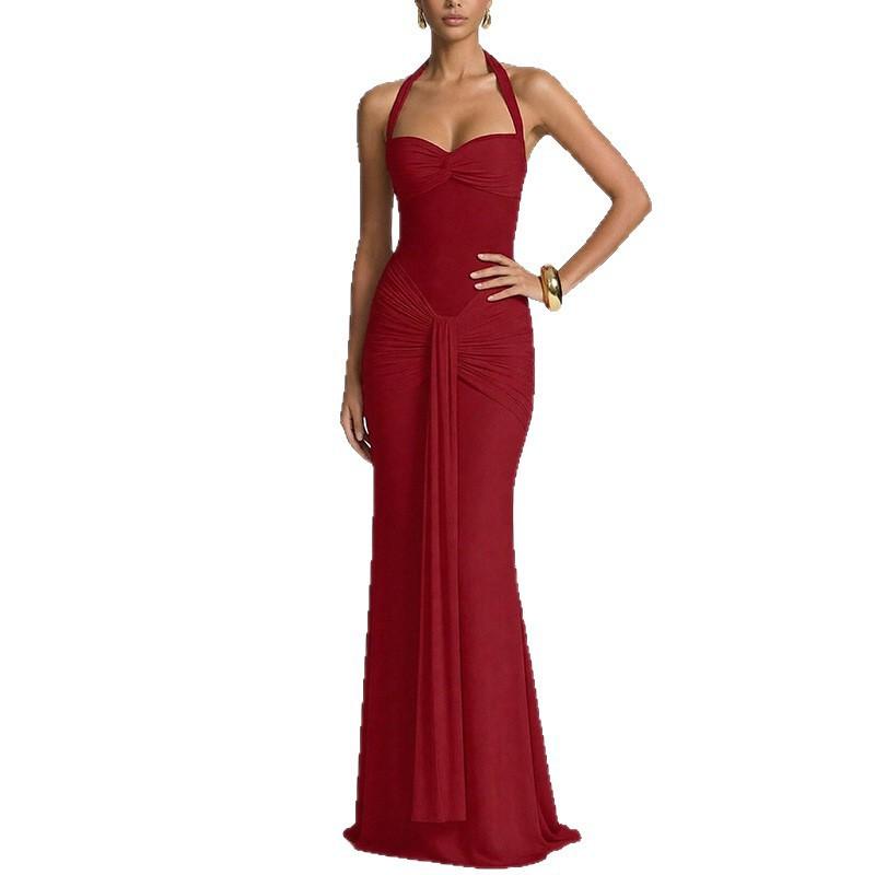 Women's clothing, new spring models in Europe and America, elegant neck strap tight hip wrap dress dress