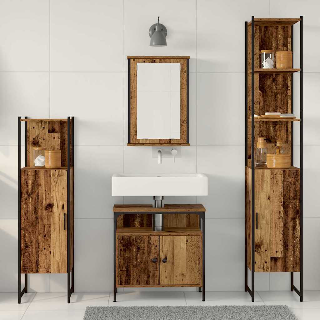 Bathroom Furniture Set with Shelf 4 pcs Reclaimed Wood Effect Particleboard
