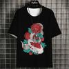 Lässiges Herren-T-Shirt mit Anime-Fisch-Grafik-T-Shirts für Männer, übergroße T-Shirts, kurzärmelige Oberteile, Harajuku, Streetwear, Herrenbekleidung, XL