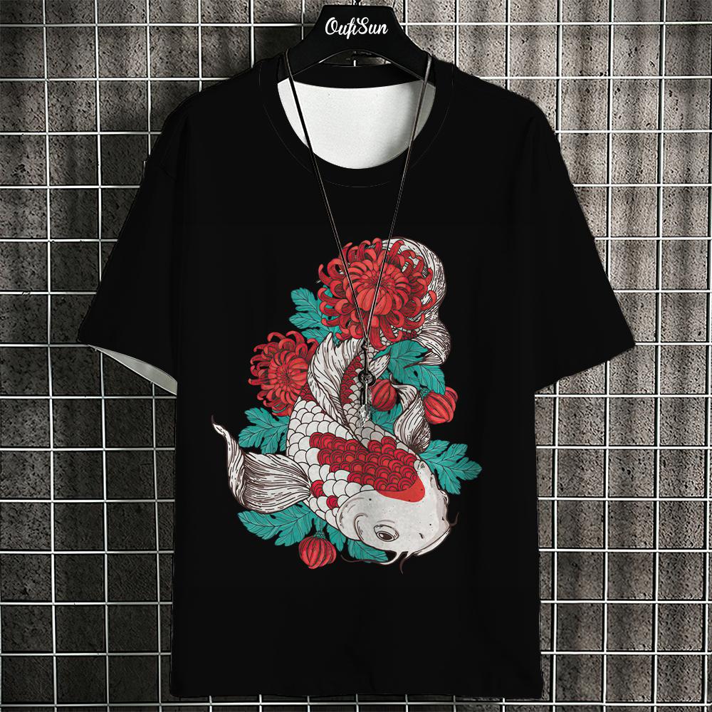 Lässiges Herren-T-Shirt mit Anime-Fisch-Grafik-T-Shirts für Männer, übergroße T-Shirts, kurzärmelige Oberteile, Harajuku, Streetwear, Herrenbekleidung, XL
