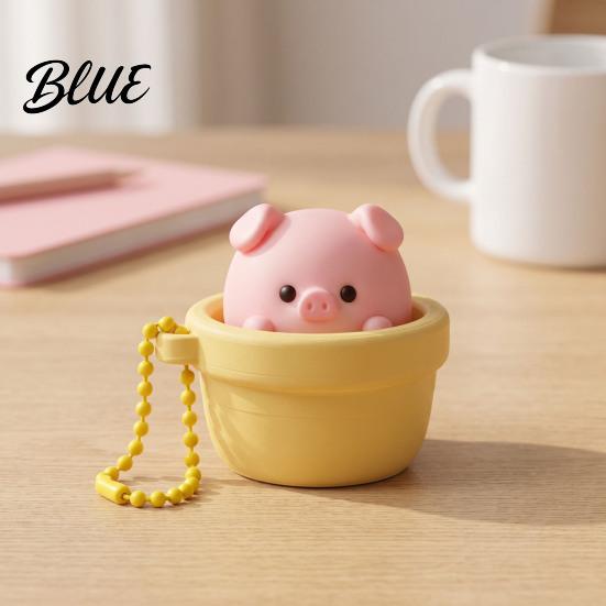 Adults Sensory Toy Potted Pig Clicker with Bead Chain Clicky Button Fidget Portable Stress Reliever for Relief Finger Backpacks School Bags Decor