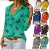Frühling Herbst Damen Mehrfarbig Langarm Bluse Übergroß Umlegekragen Locker Büro Dame Lässig Schmetterlingsdruck Basic